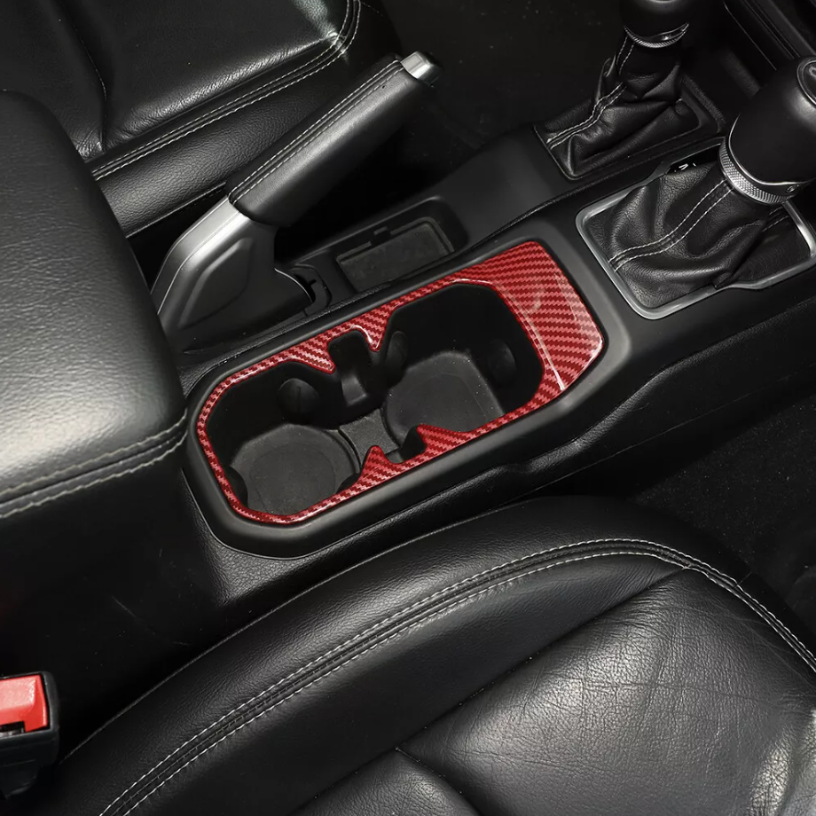 For Jeep Gladiator JT/JL 18-25 Red Carbon Fiber Gear Shift Cup Holder Cover Trim - Image 4