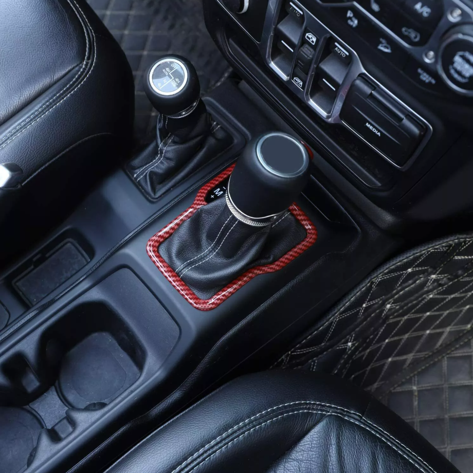 For Jeep Gladiator JT/JL 18-25 Red Carbon Fiber Gear Shift Cup Holder Cover Trim - Image 5