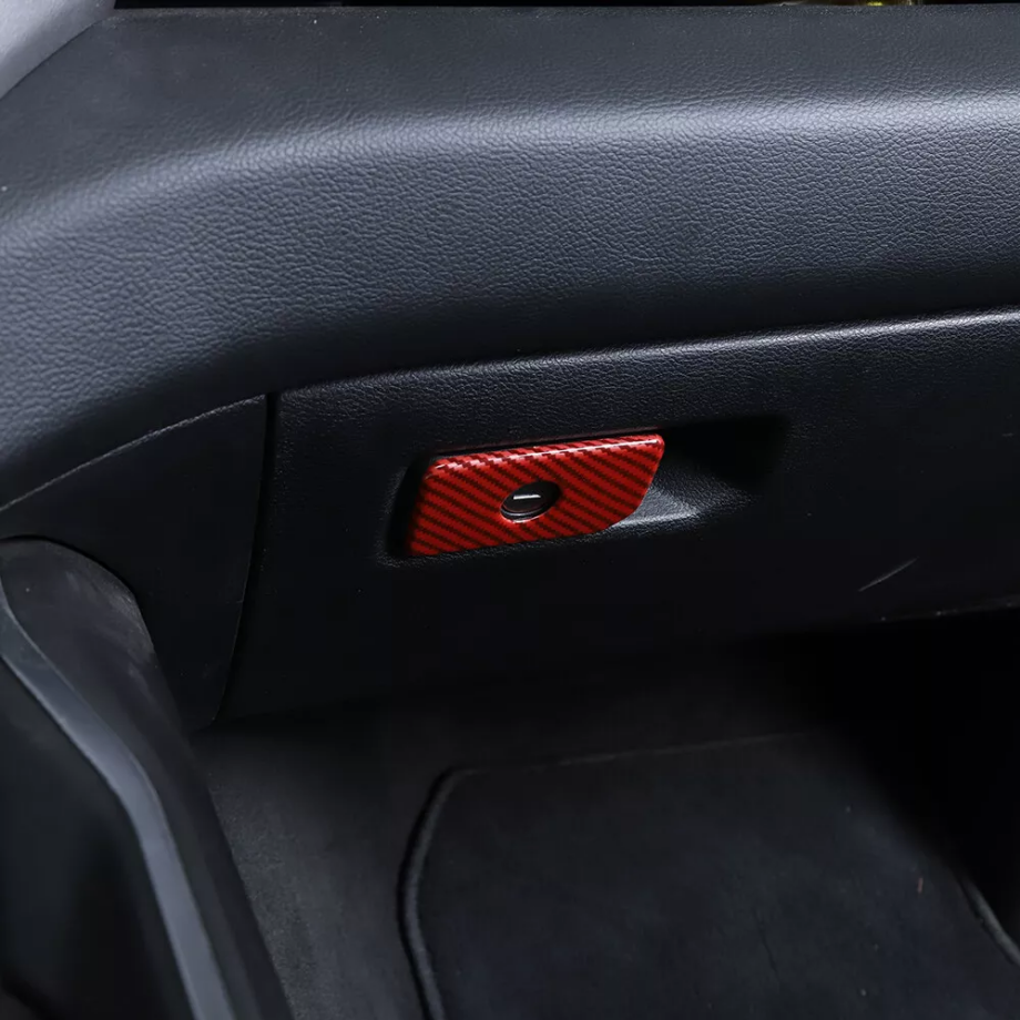 For Ram 3500/2500 19-2024 Red Carbon Copilot Storage Glove Box Handle Cover Trim - Image 3