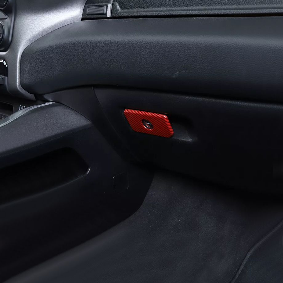 For Ram 3500/2500 19-2024 Red Carbon Copilot Storage Glove Box Handle Cover Trim - Image 5