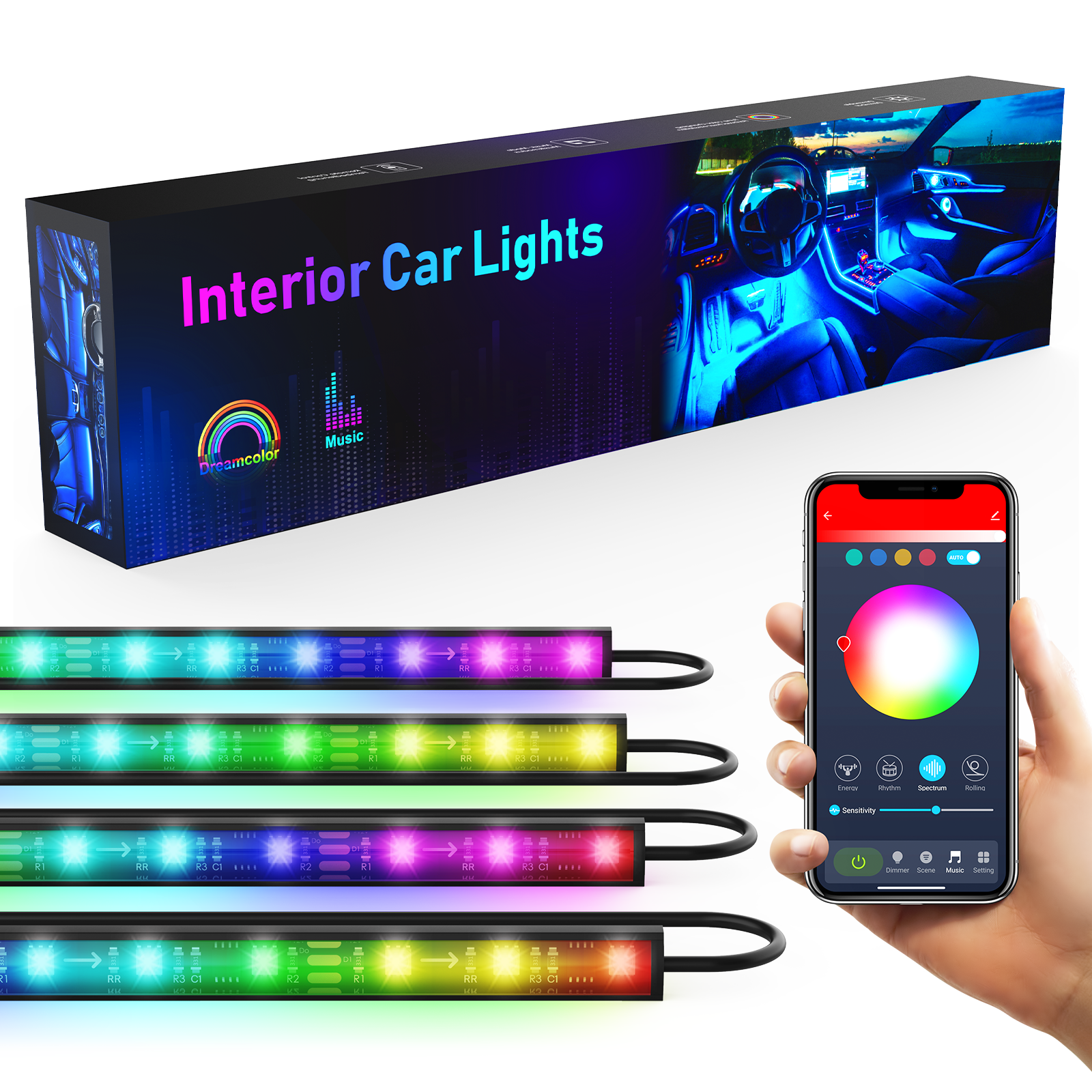 Smart App Controlled RGBIC LED Automotive Interior Light Strips