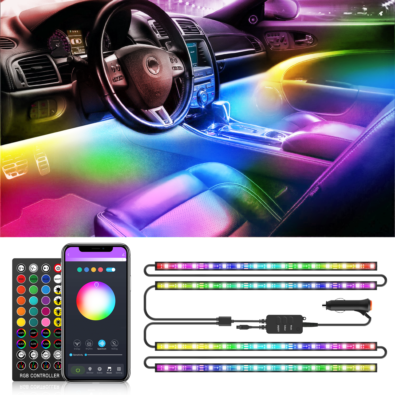 Smart App Controlled RGBIC LED Automotive Interior Light Strips - Image 3