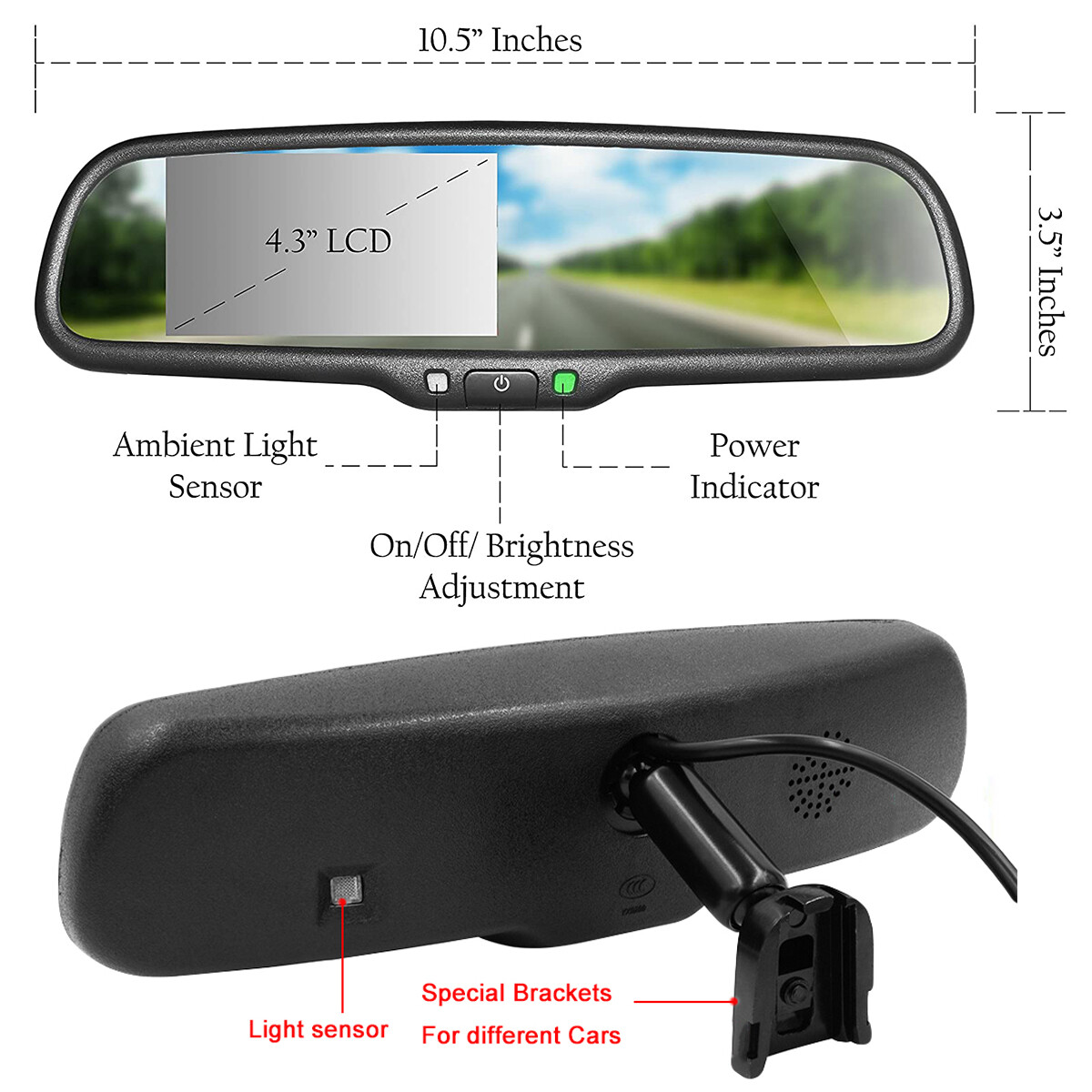 4.3" Car Rear View Mirror Monitor Backup Camera Parking Reverse OEM No1 Bracket - Image 4