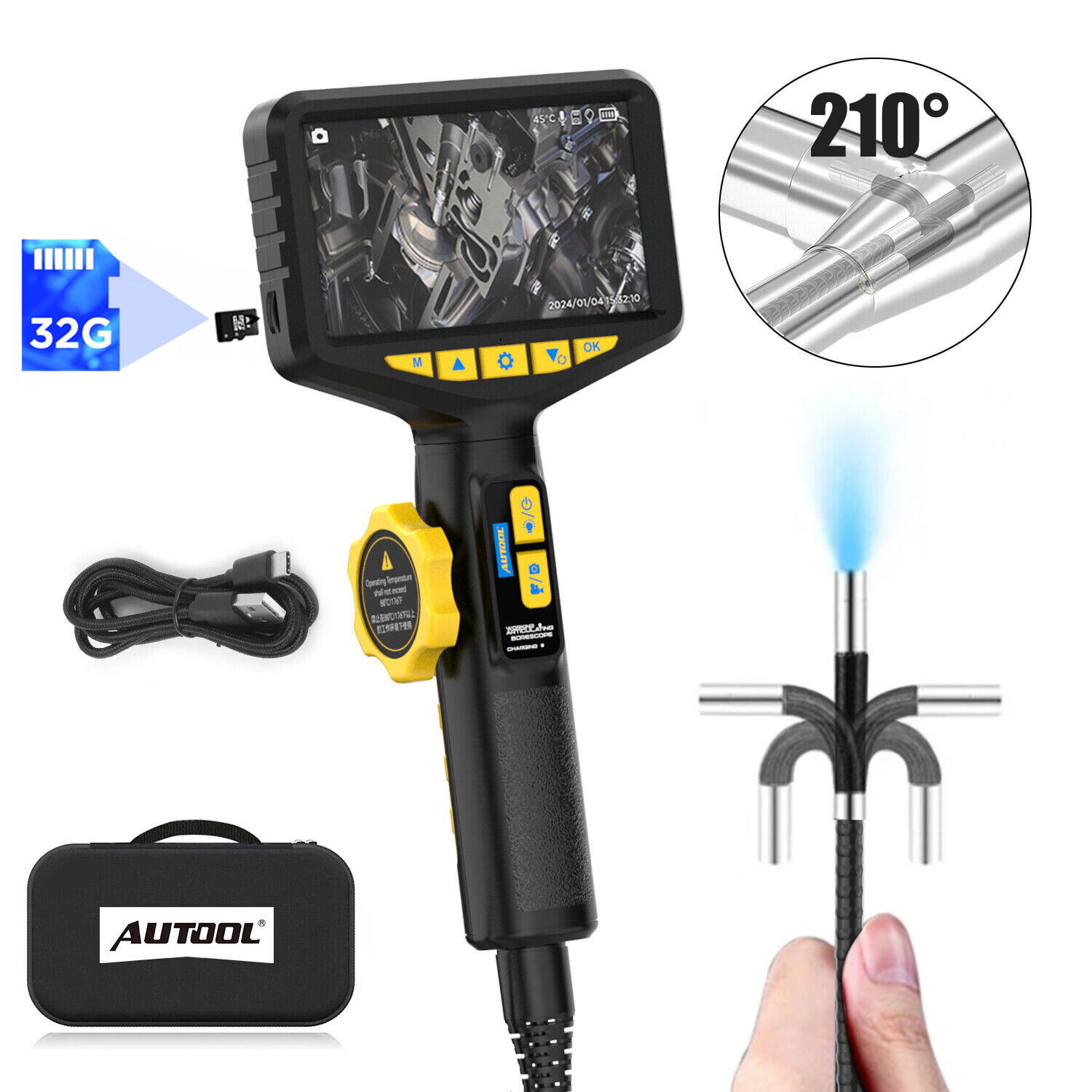 Automotive Inspection Camera 5.5mm Borescope Articulating Endoscope 210°