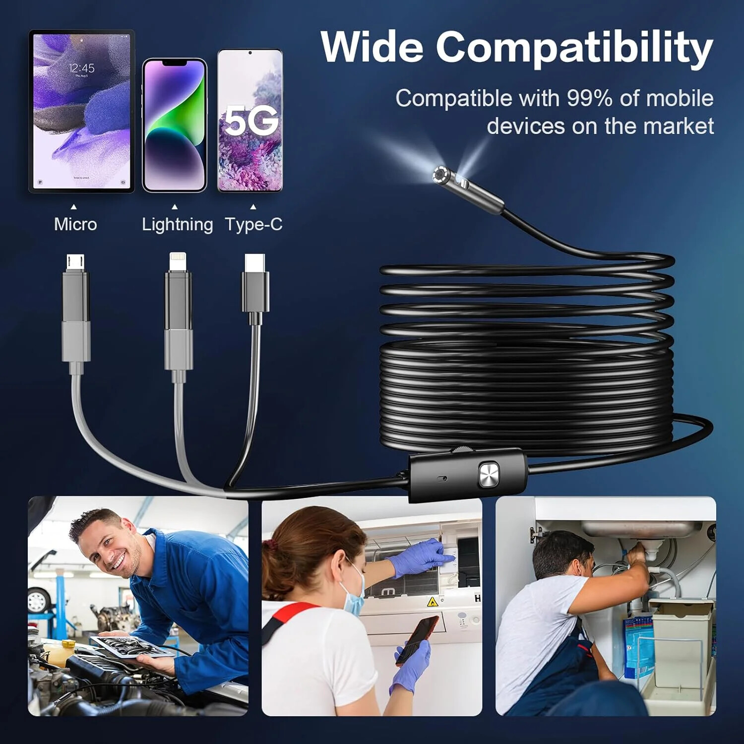 Endoscope Automotive Boroscope Inspection Device Camera For Apple iphoneIOS - Image 2