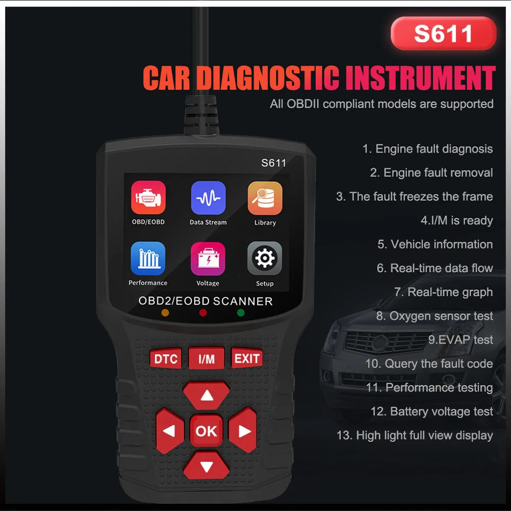 Automotive Inspection Tools Type S611 OBD EOBD Handheld Code Reader Repair Tools - Image 3