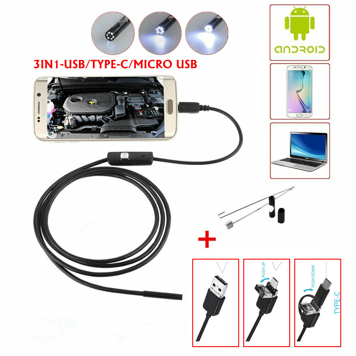 Type-C Endoscope Camera Semi-Rigid for Pipe Sewer Drain Automotive Inspection US - Image 5