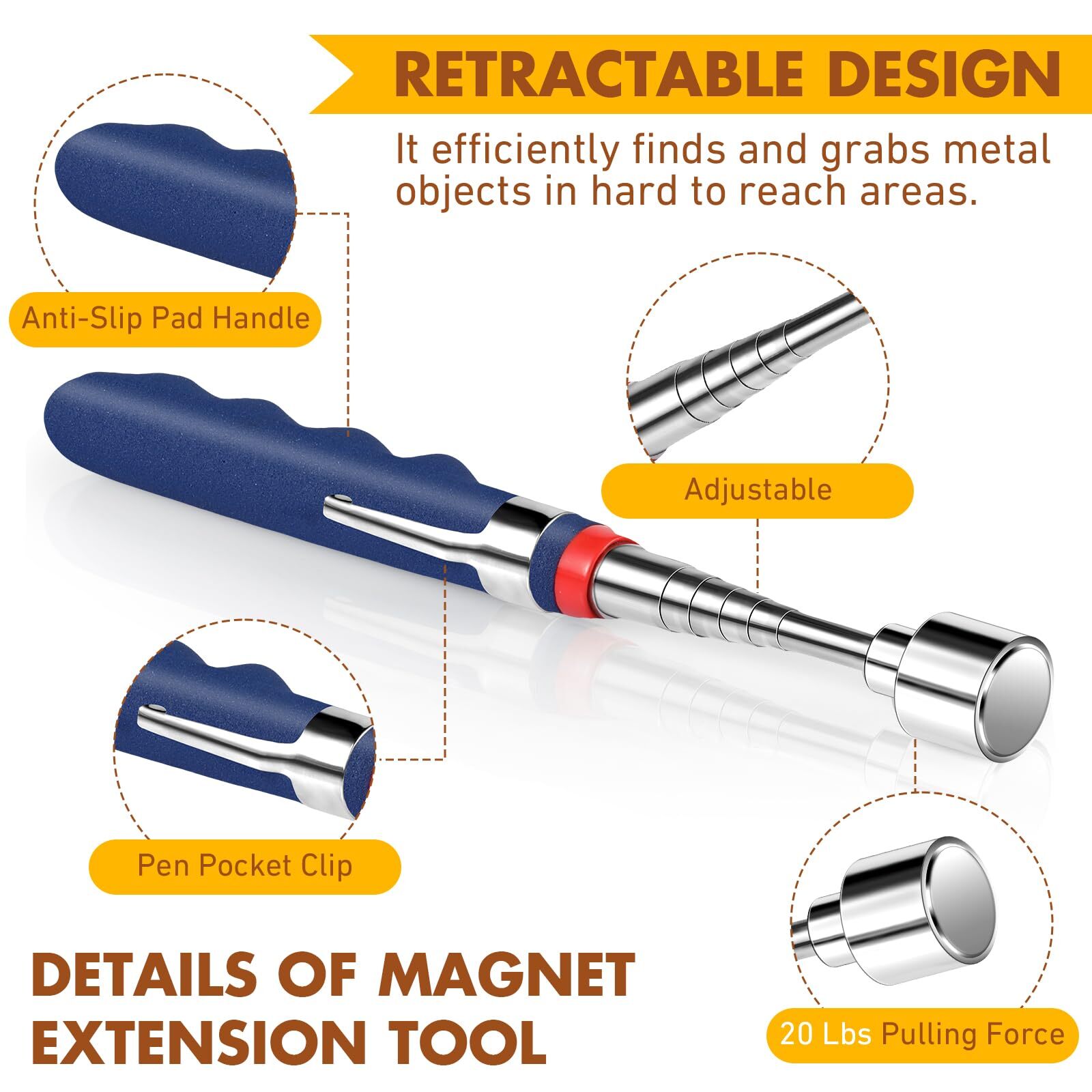2 Pack 20Lbs Telescoping Magnetic Pickup Tool for Sink Drain Mechanic Automotive - Image 5