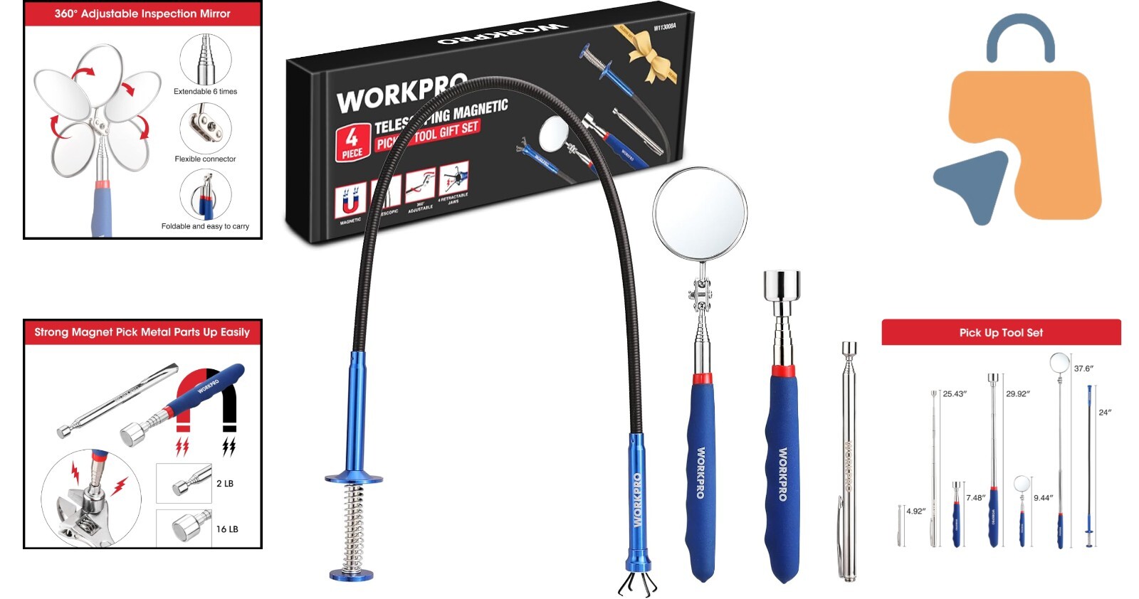 Ultimate 4-PC Magnetic Pickup and Grabber Tool Kit for Home and Automotive Use - Image 2