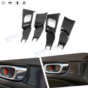 Set Interior Carbon Fiber Style Door Handle Bowl Panel For Honda Civic 11th Gen