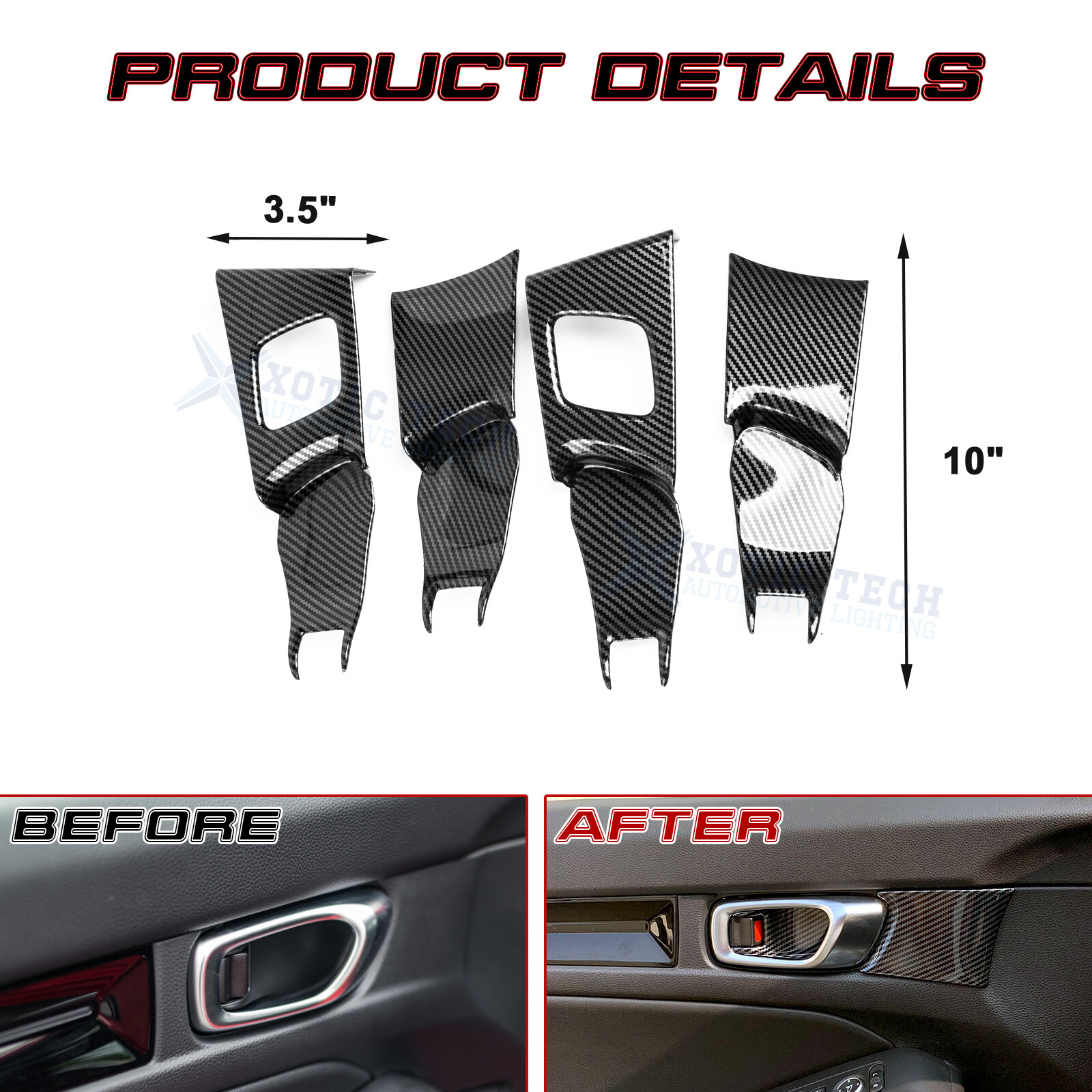Set Interior Carbon Fiber Style Door Handle Bowl Panel For Honda Civic 11th Gen - Image 2