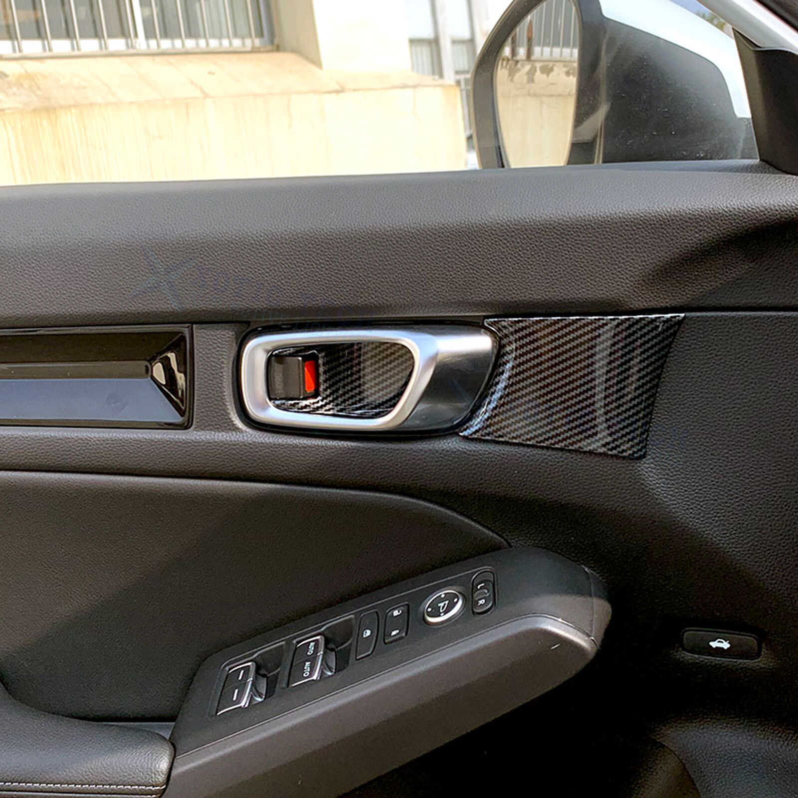 Set Interior Carbon Fiber Style Door Handle Bowl Panel For Honda Civic 11th Gen - Image 5