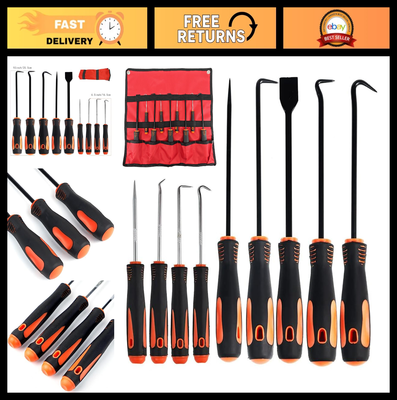 9Pcs Precision Hook & Pick Set - Car Oil Seal Remover, Gasket Puller Tools