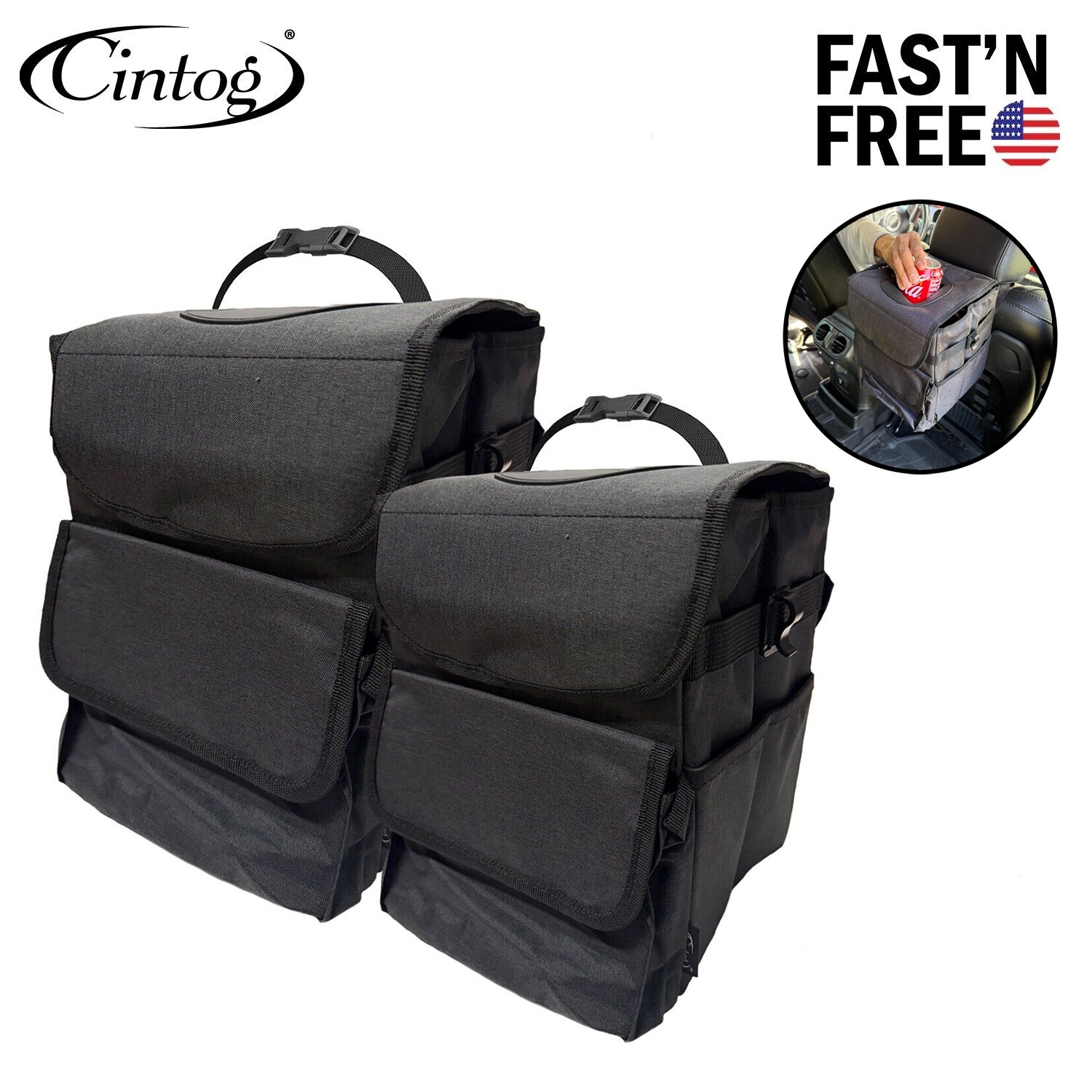 2 Pack Car Trash Can Portable Garbage Bin Waterproof Organizer for Vehicle