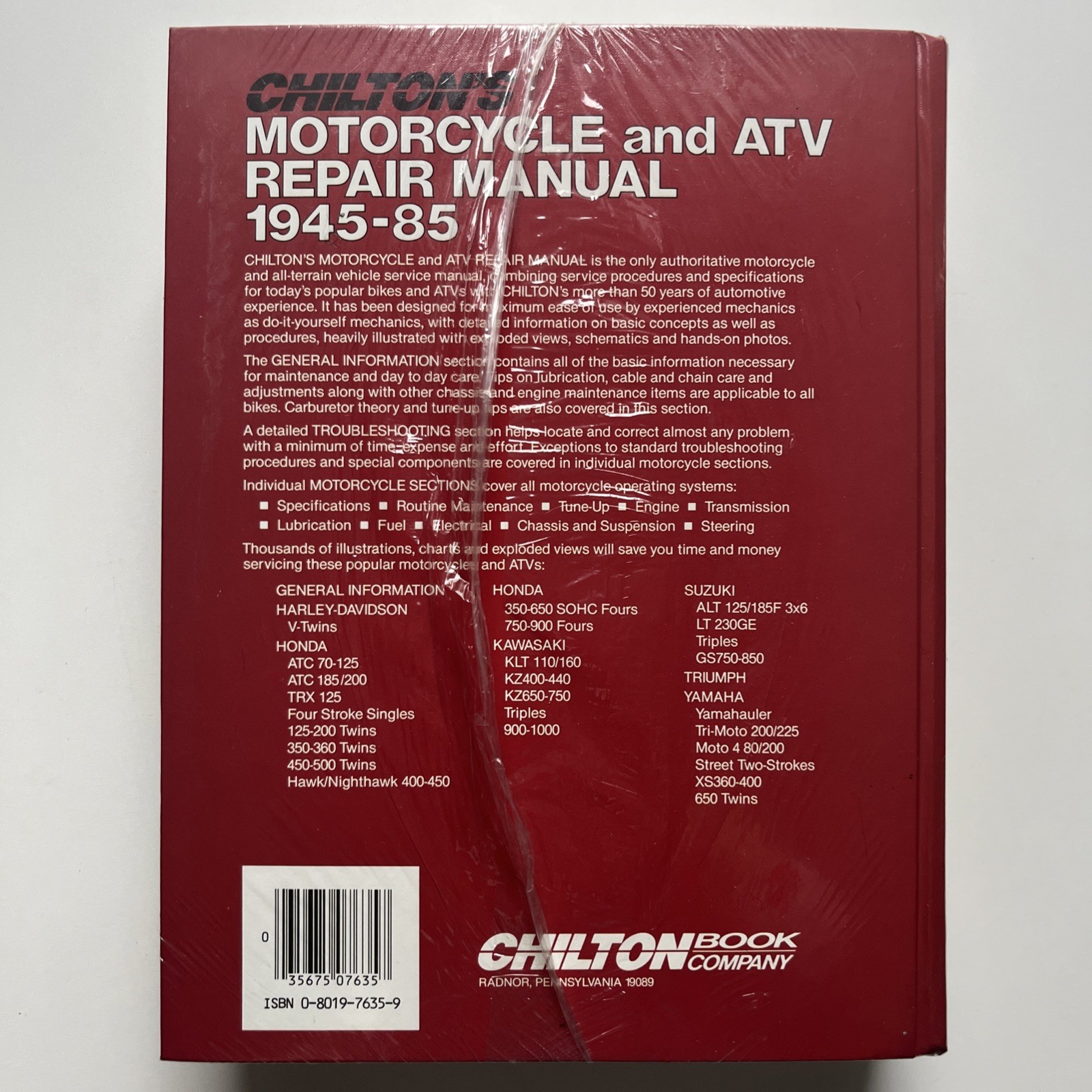 CHILTON'S MOTORCYCLE AND ATV REPAIR MANUAL 1945-1985 Collector's #7635 HC NEW - Image 2