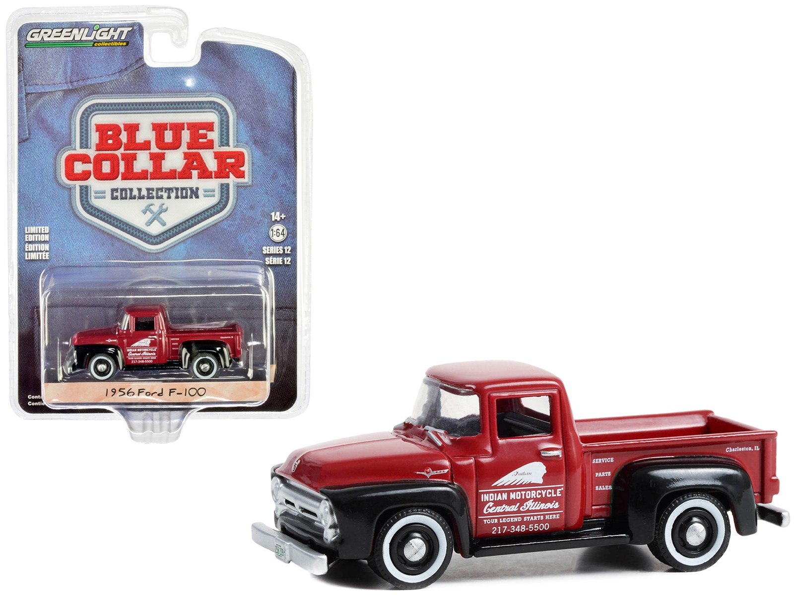 Greenlight 35260A 1956 Ford F-100 Indian Motorcycle Service 1/64 Diecast Model