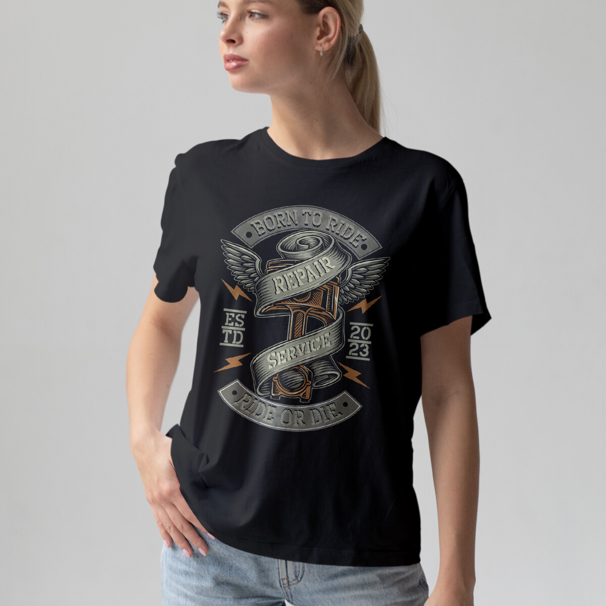 Repair Service Born To Ride Ride Or Die Motorcycle Automotive Mens Womens Top - Image 3