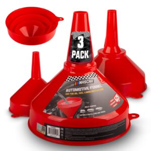NASCAR Automotive Funnel Set – Oil, Gas & Fluid Funnels | 3 Sizes: Small, M, Lg