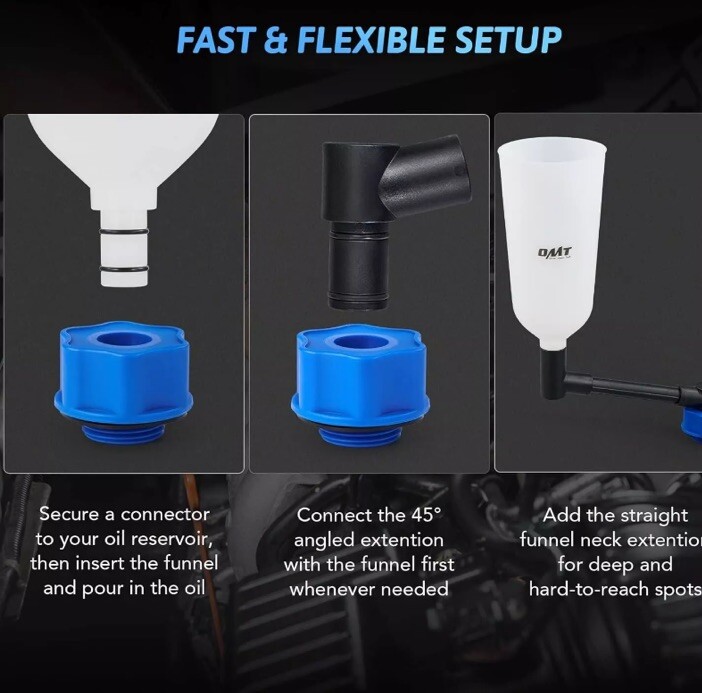 OMT Engine Oil Funnel 12 Piece Set, 2 qt Automotive Flexible Extension Funnel - Image 4