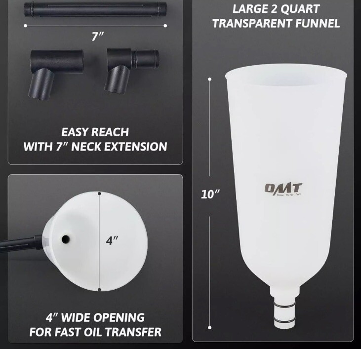 OMT Engine Oil Funnel 12 Piece Set, 2 qt Automotive Flexible Extension Funnel - Image 5