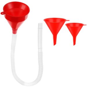 3 Pack Automotive Oil Funnel Set with Long Neck & Flexible Hose for Fuel Oil