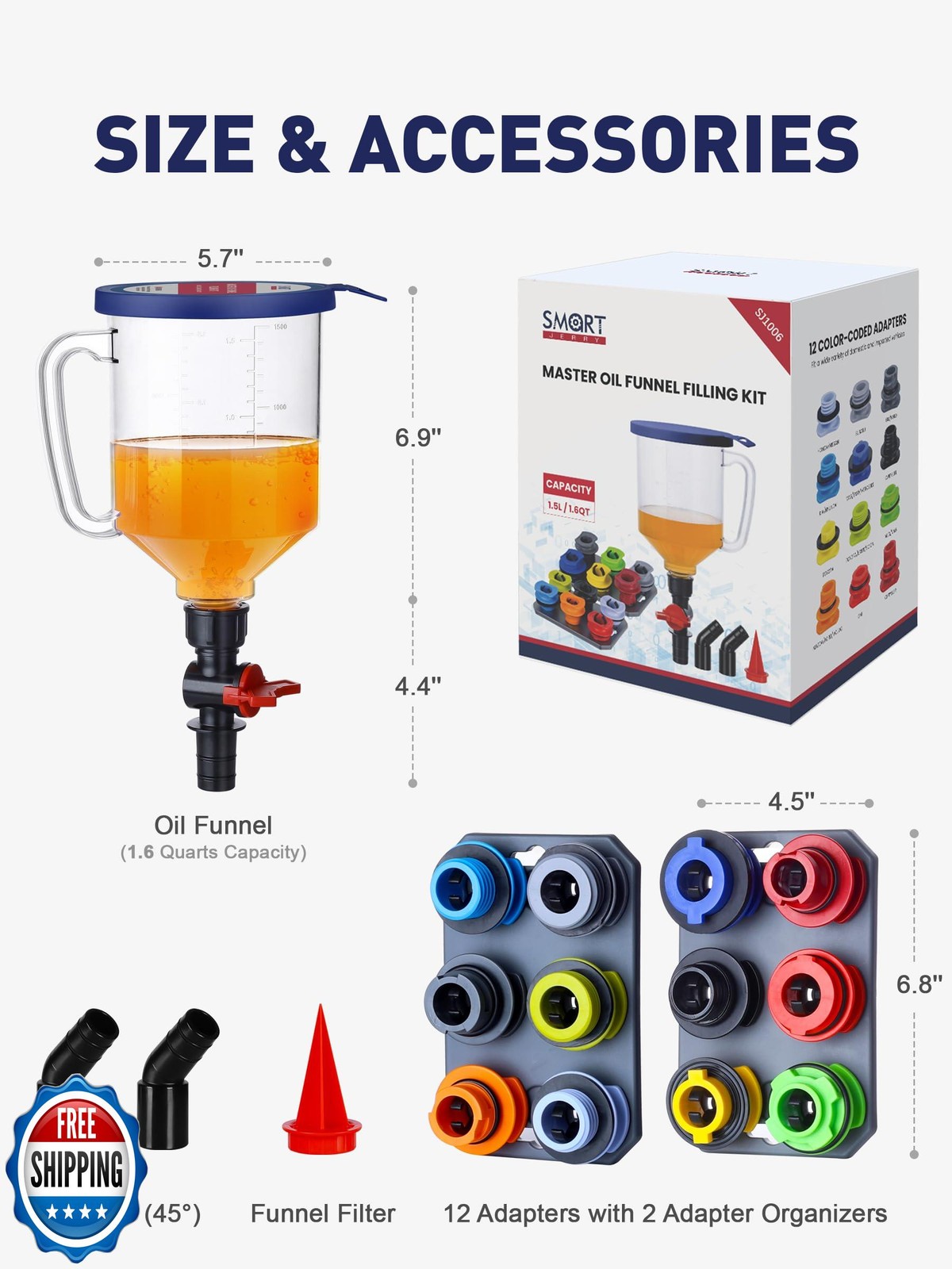 SMART JERRY - Spill-Proof Engine Oil Funnel Kit|Oil Change Funnel w/ 12 Adapt - Image 2