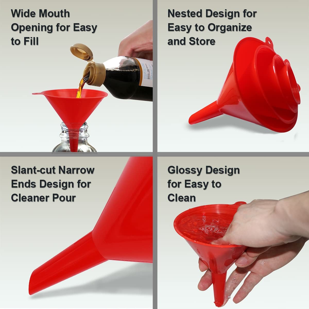 4 Pcs Plastic Funnel Set for Filling Bottles Kitchen Automotive Canning - Image 5