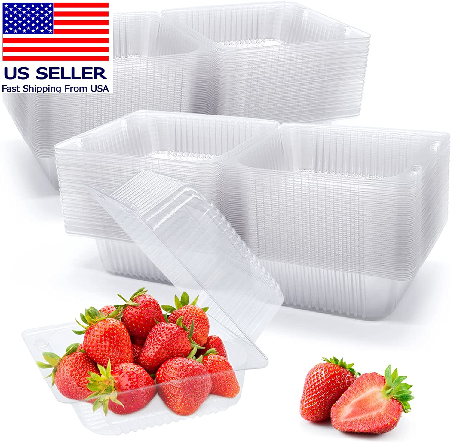 100 Pack Clear Plastic Take Out Container,Square Hinged Food Container,Dessert C