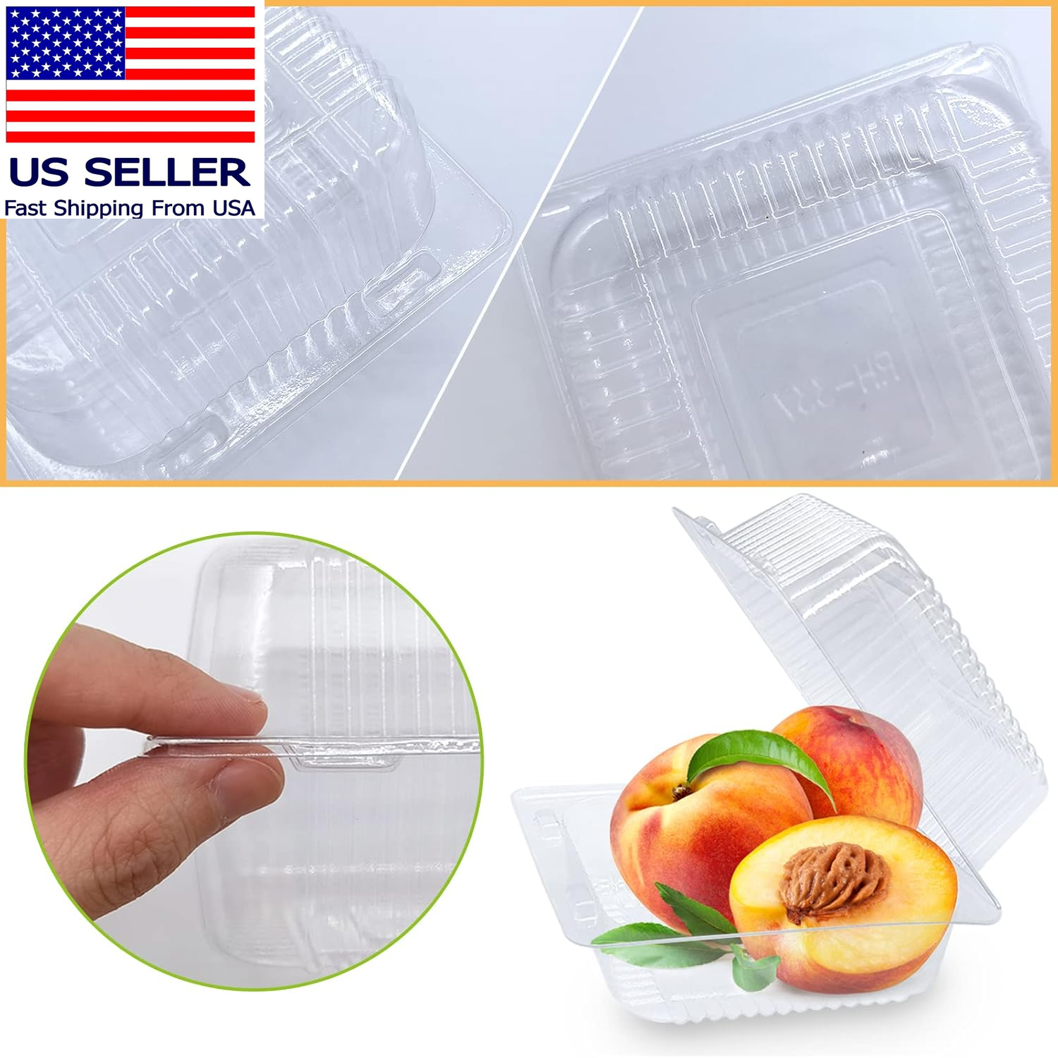100 Pack Clear Plastic Take Out Container,Square Hinged Food Container,Dessert C - Image 3
