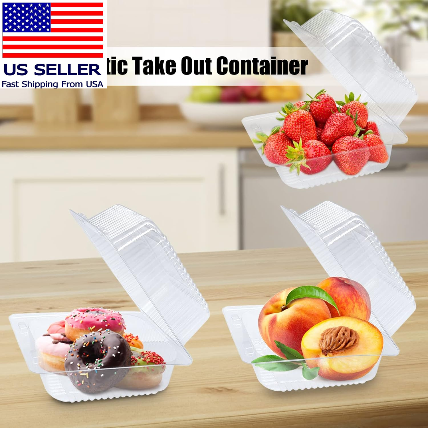 100 Pack Clear Plastic Take Out Container,Square Hinged Food Container,Dessert C - Image 4