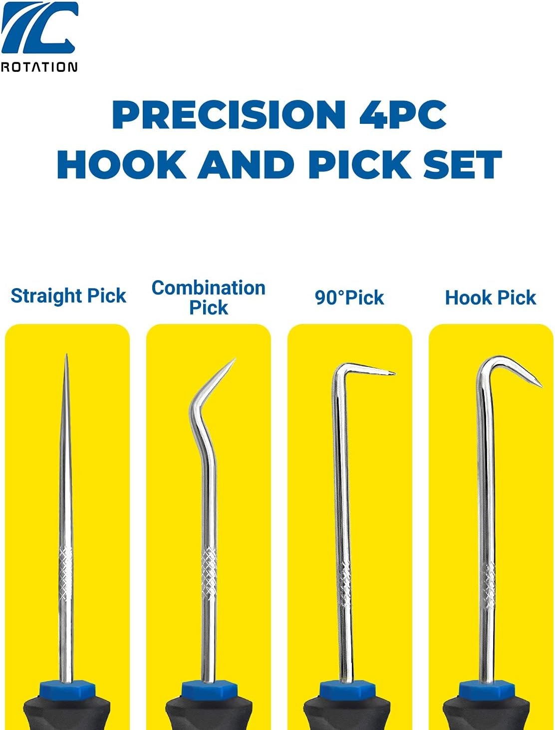 ROTATION Precision Hook and Pick Set for Automotive | 4-Piece Hand Tools Blue - Image 3