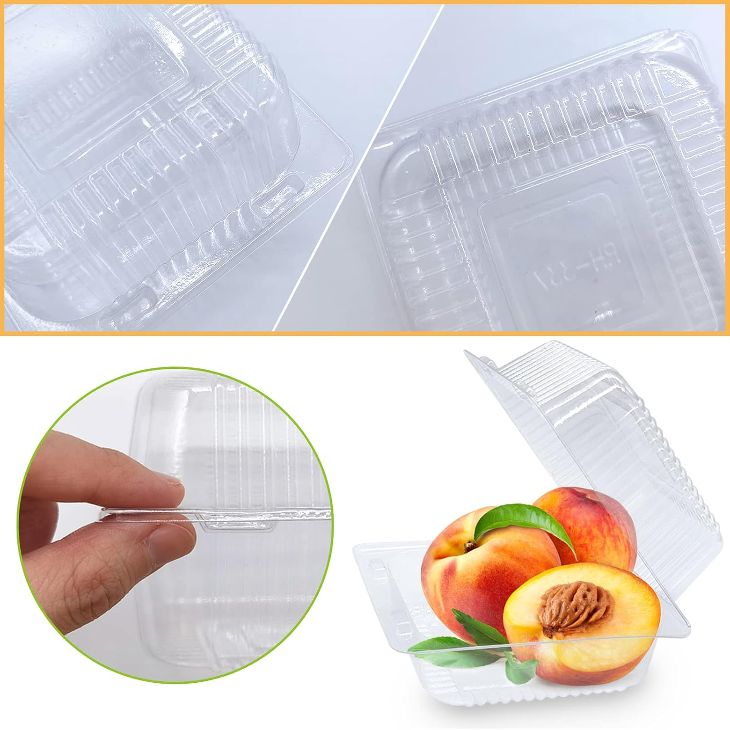 100 Pack Clear Plastic Take Out Container,Square Hinged Food Container,Dessert C - Image 3