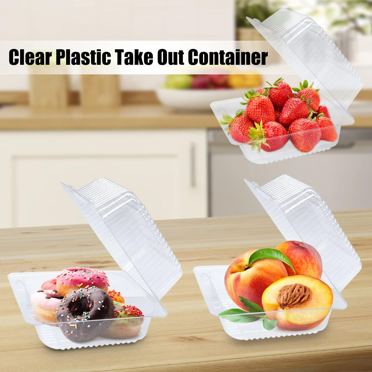 Haawooky 100 Pack Clear Plastic Take Out Container,Square Hinged Food Container, - Image 4