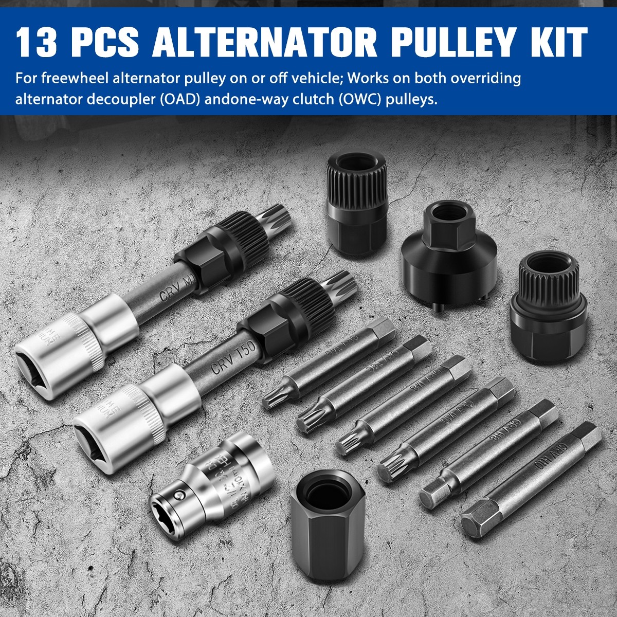 13Pcs Alternator Freewheel Pulley Removal Automotive Repair Service Tool Kit Set - Image 2