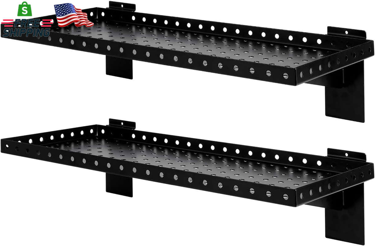 2 Pack 24 Inch Slatwall Shelves Heavy Duty Black Storage Garage Retail