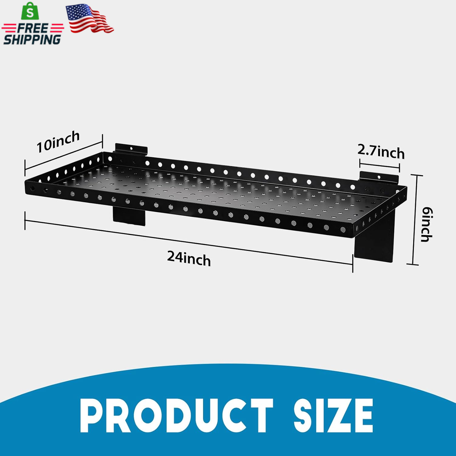 2 Pack 24 Inch Slatwall Shelves Heavy Duty Black Storage Garage Retail - Image 2