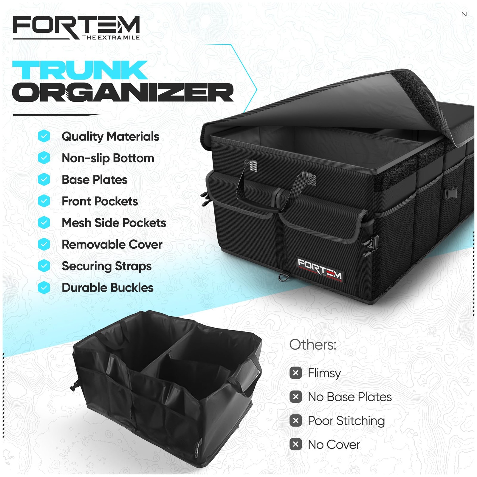 FORTEM Car Trunk Organizer, Collapsible Multi Compartment Car Organizer, - Image 2