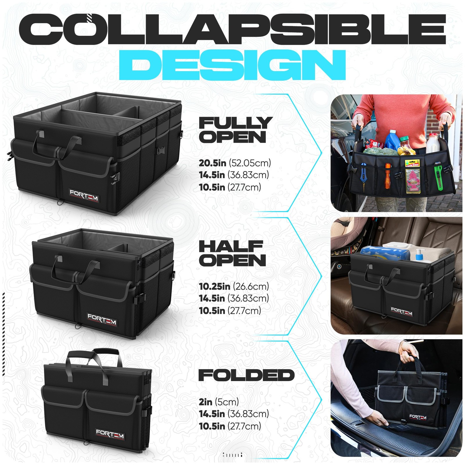 FORTEM Car Trunk Organizer, Collapsible Multi Compartment Car Organizer, - Image 3