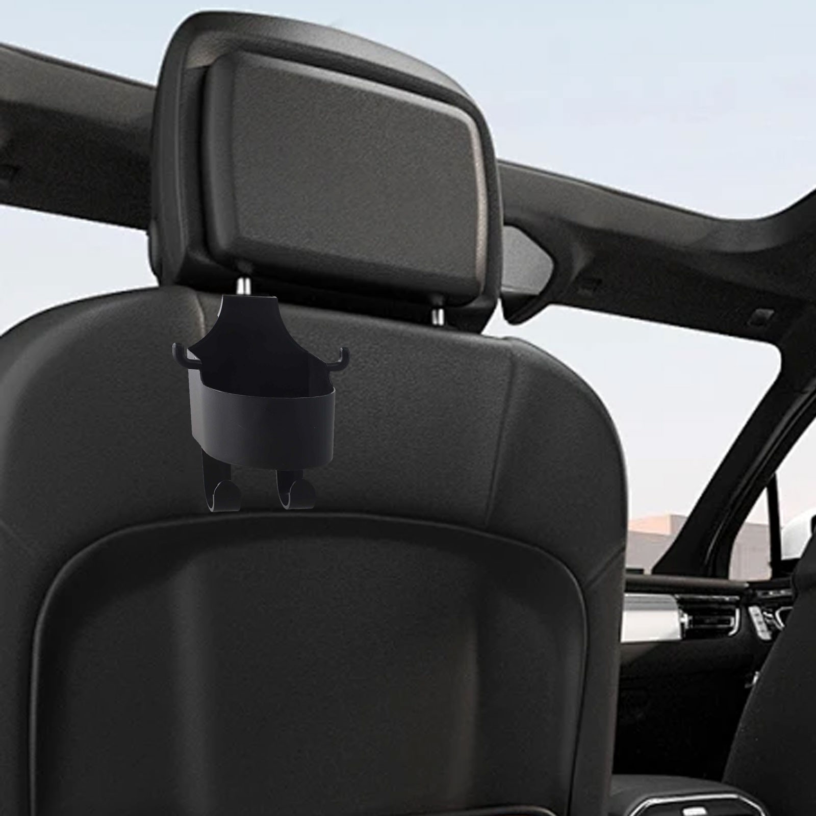 Robust Vehicle Headrest Hook Storage with Convenient Built in Cup Holder - Image 2