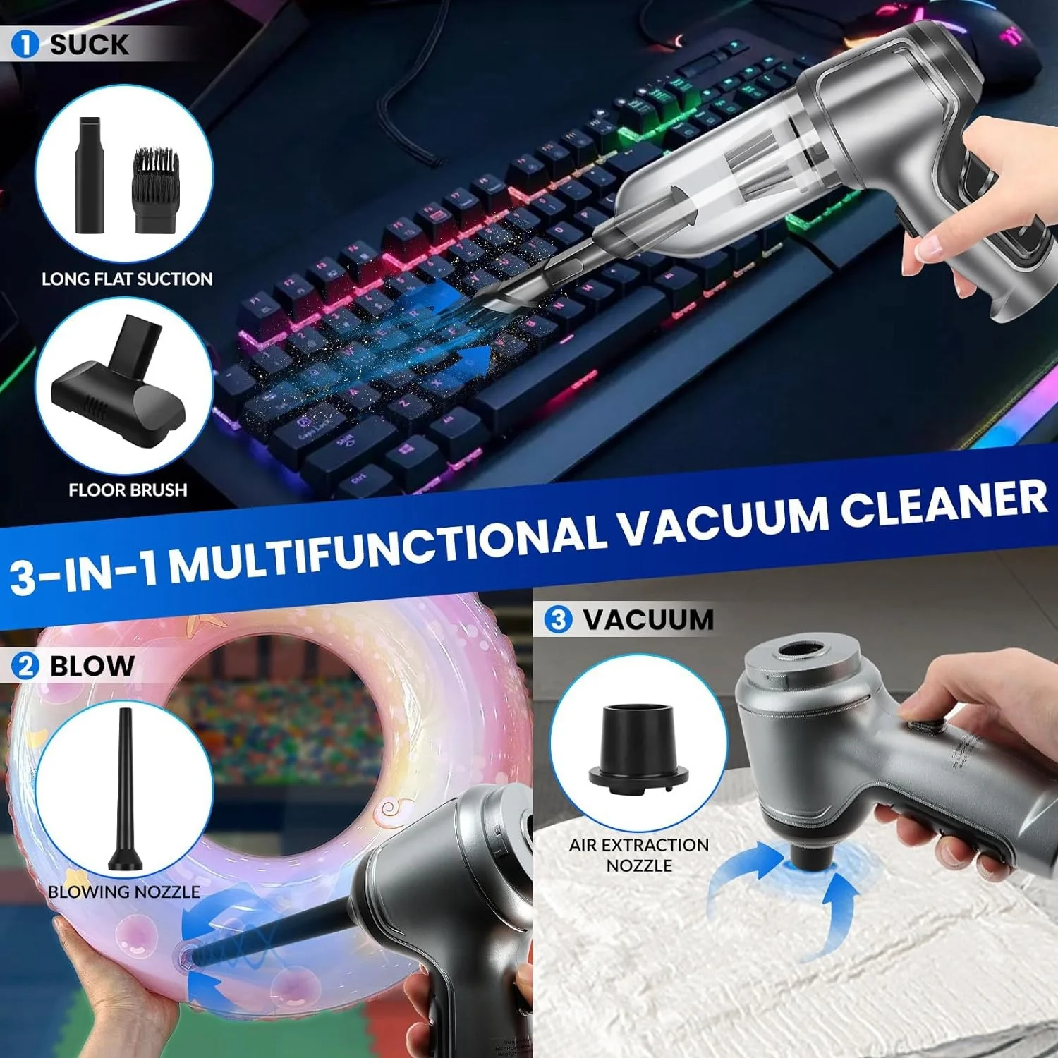 Wireless Handheld Car Vacuum Cleaner,Mini Car Vacuum Cleaner,15000Pa High Power - Image 3