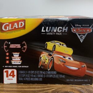 2016 Glad Containers Disney Cars Lightning McQueen Snack Food Lunch 14 Pc New