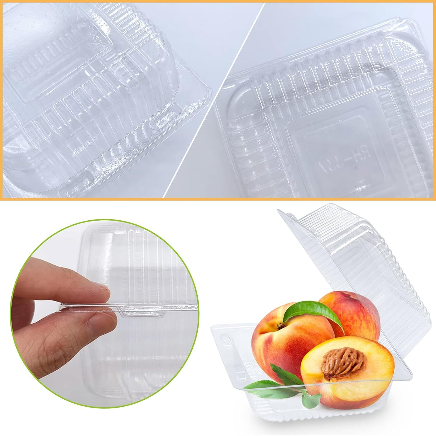 100 Pack Clear Plastic Take Out Container Square Hinged Food Container Dessert - Image 3