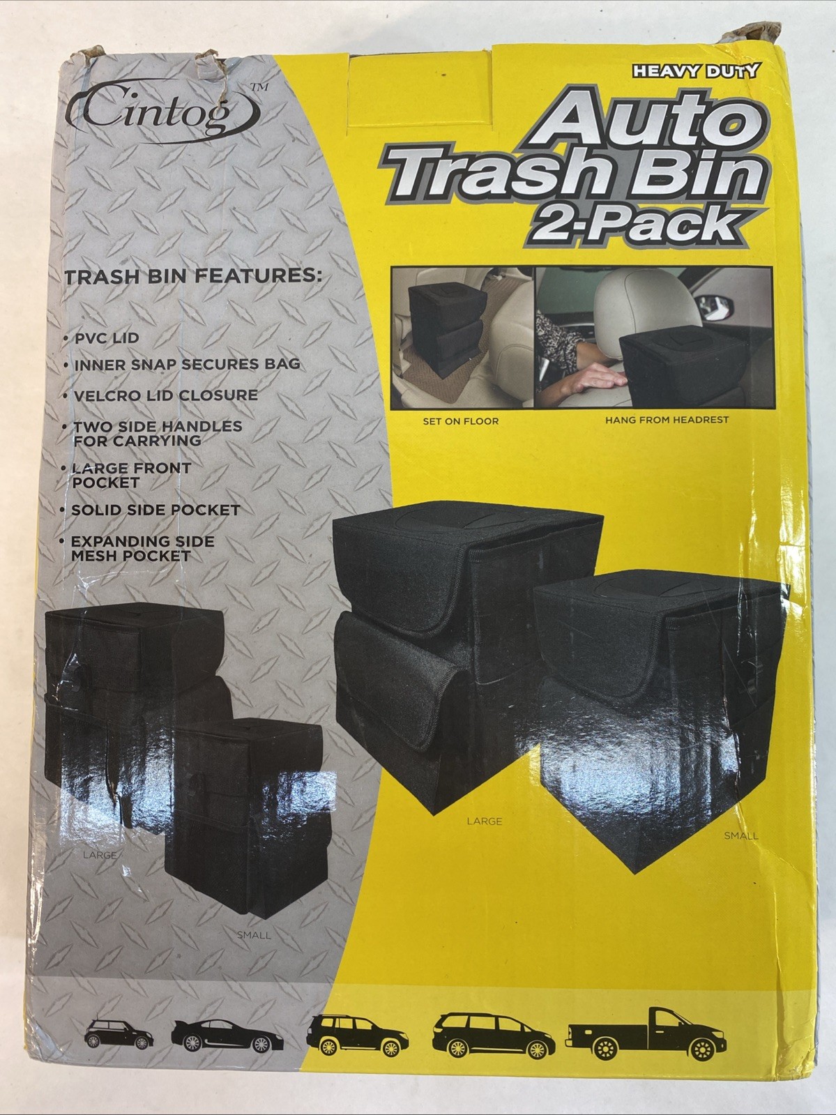 2 Pack Car Trash Can Portable Garbage Bin Waterproof Organizer for Vehicle