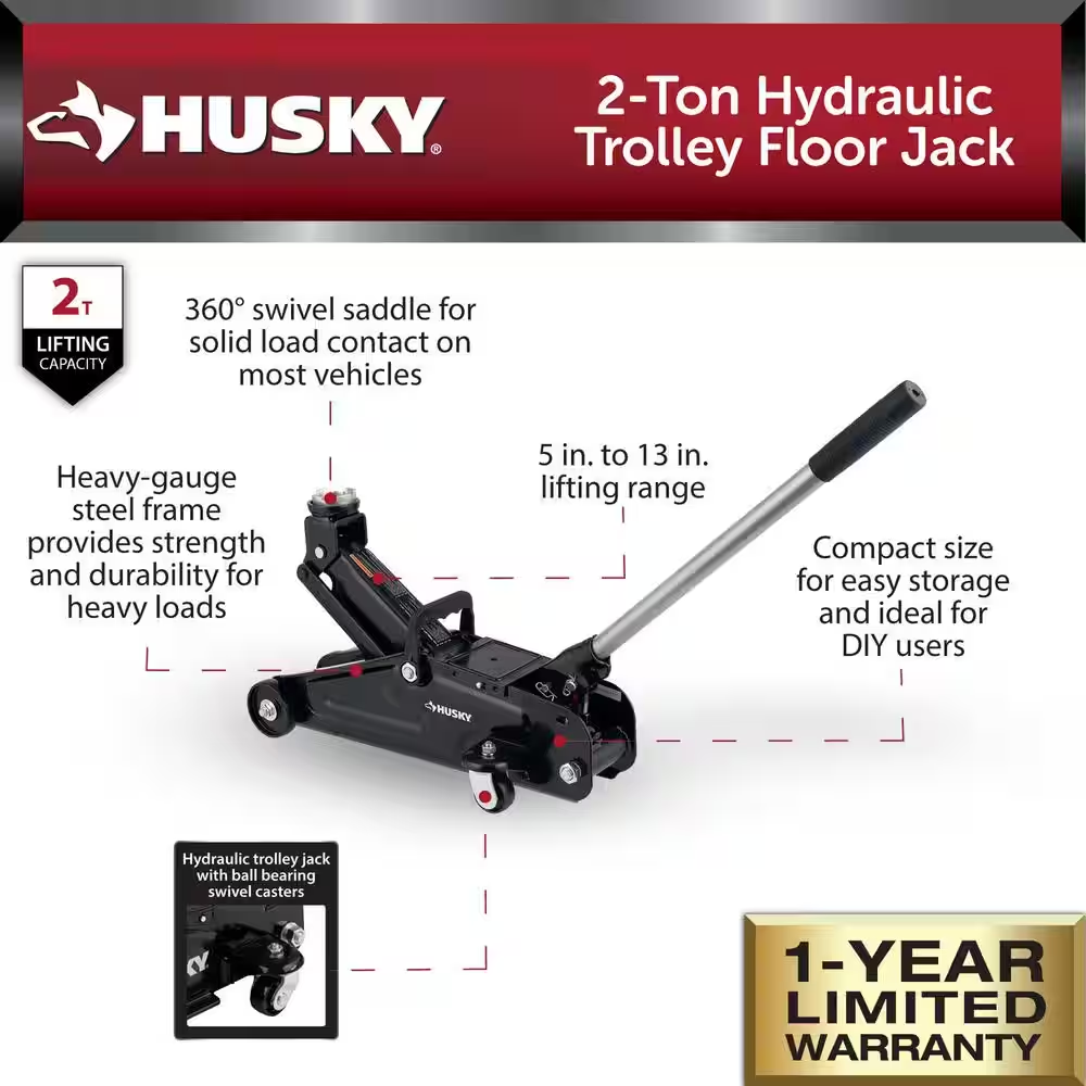 2-Ton Hydraulic Trolley Car Jack Versatile Quick Tire Changes Portability, - Image 2