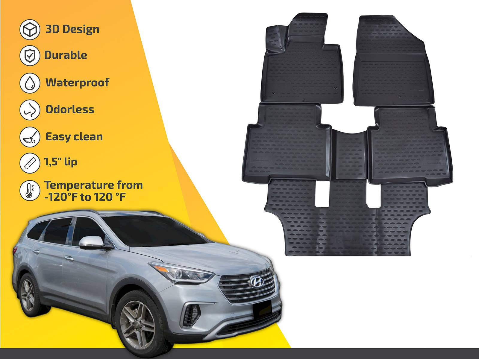 Floor Liners Mats Tray For Hyundai Santa Fe XL 2013-2018 Full Set Custom - Image 3