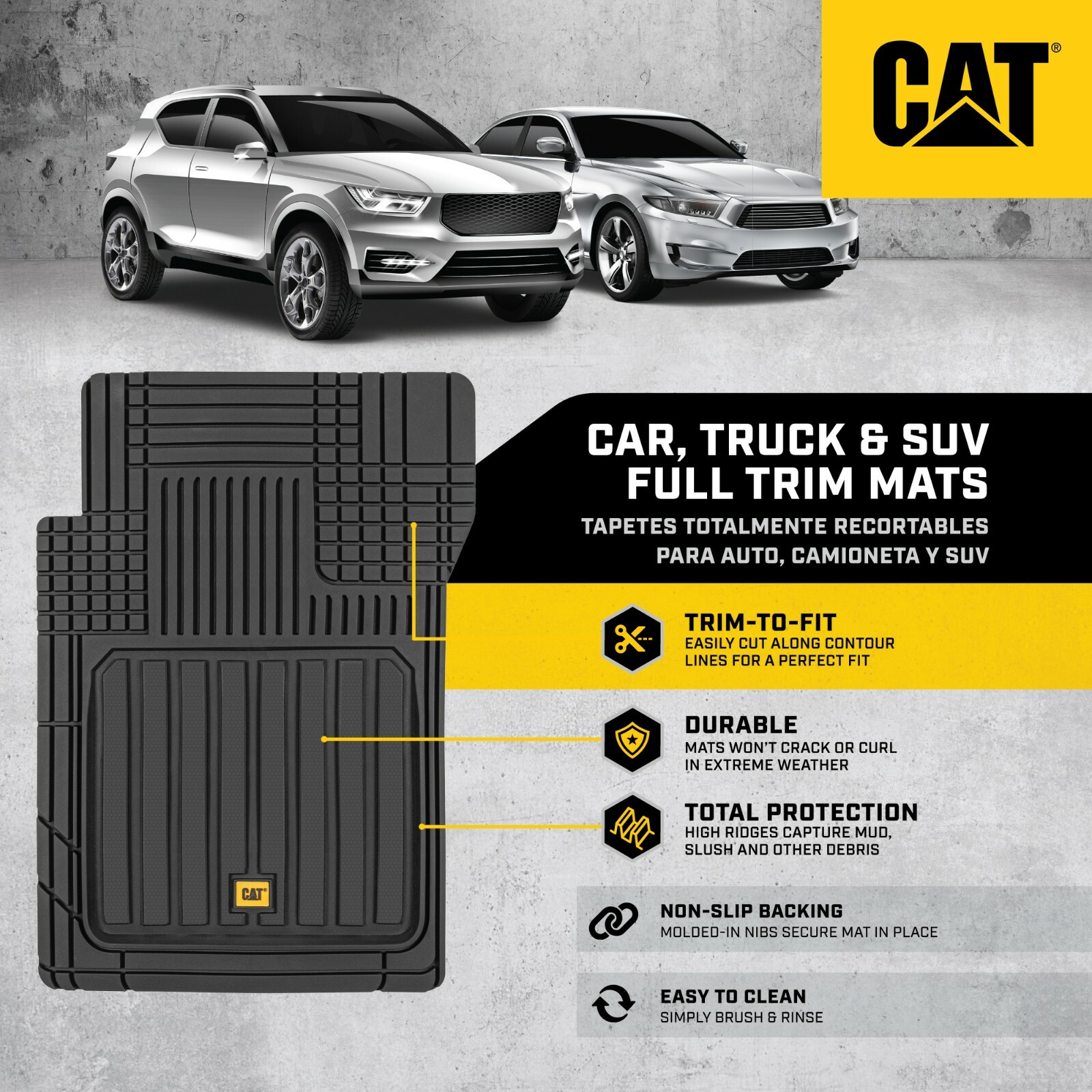 Caterpillar Automotive Rubber Car Floor Mats Heavy Duty All Weather Accessories - Image 2