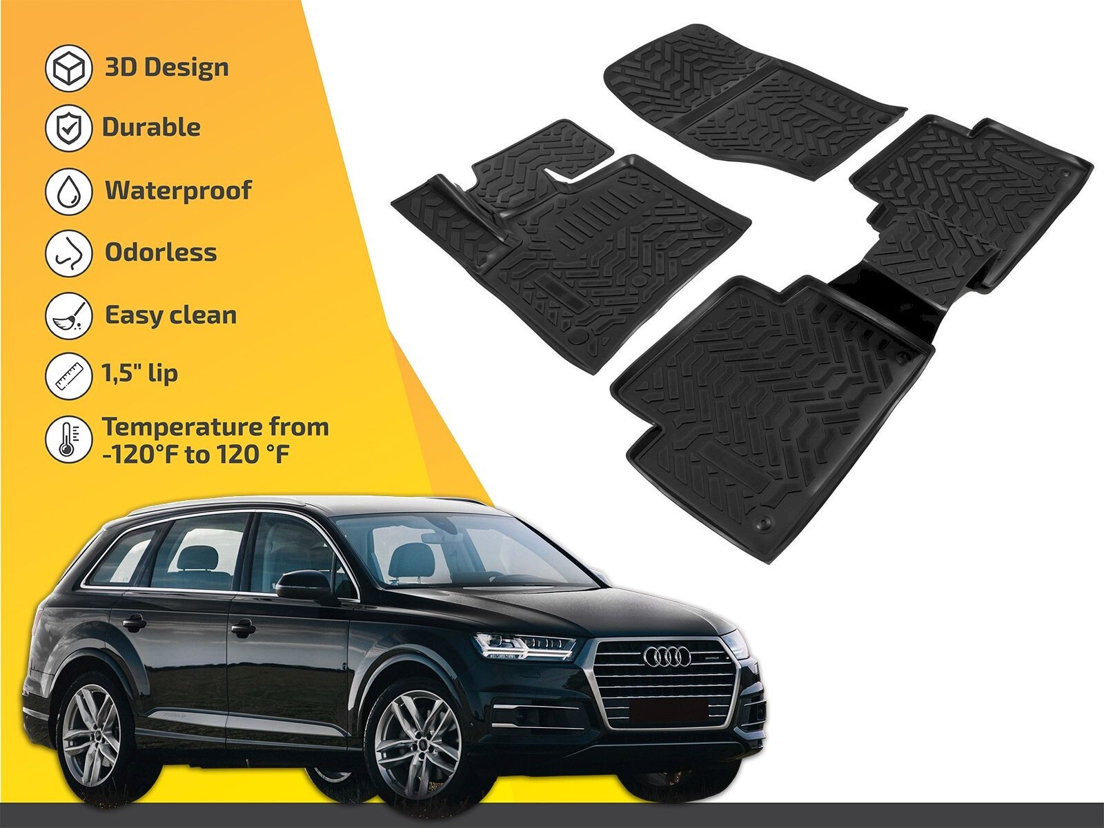 Floor Liners Mats Fits Audi Q7 2007-2014 4-Pcs Custom 4-Pcs Rubber Heavy Duty