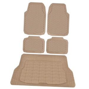 Beige Rubber Car Floor Mats & Cargo Liners, Full Set Beige With Cargo Liners