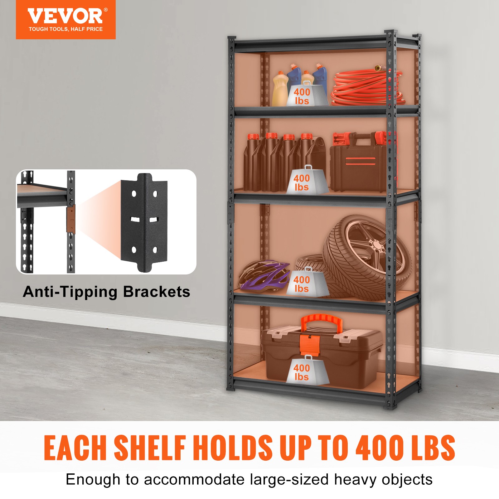 VEVOR Storage Shelving Unit Garage Storage Rack 5-Tier Adjustable 2000 lbs Load - Image 2