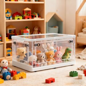 Foldable Storage Bins with Lids Clear Plastic Storage Box for Closet Organizer